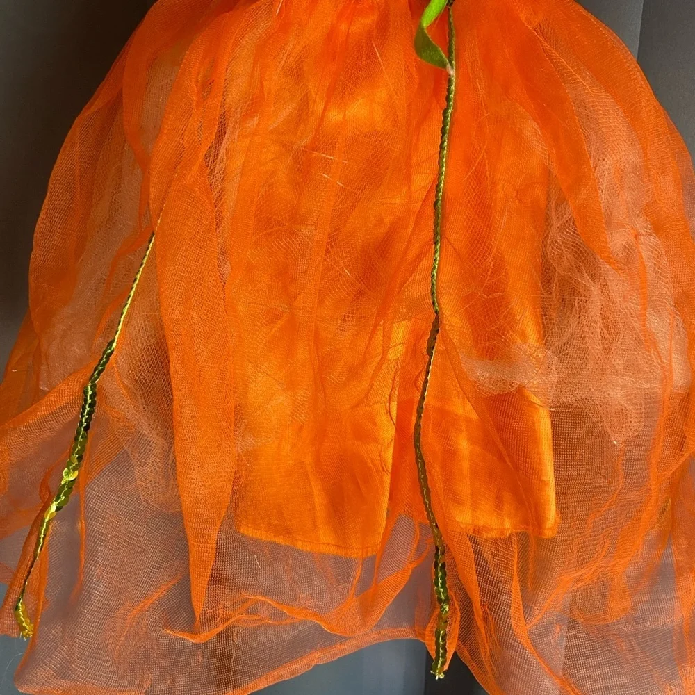 Rubies pumpkin costume unitard sequined tulled skirt girls orange & green, sz sm